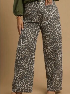 Umgee Black & brown Leopard Wide Leg Pants C5205